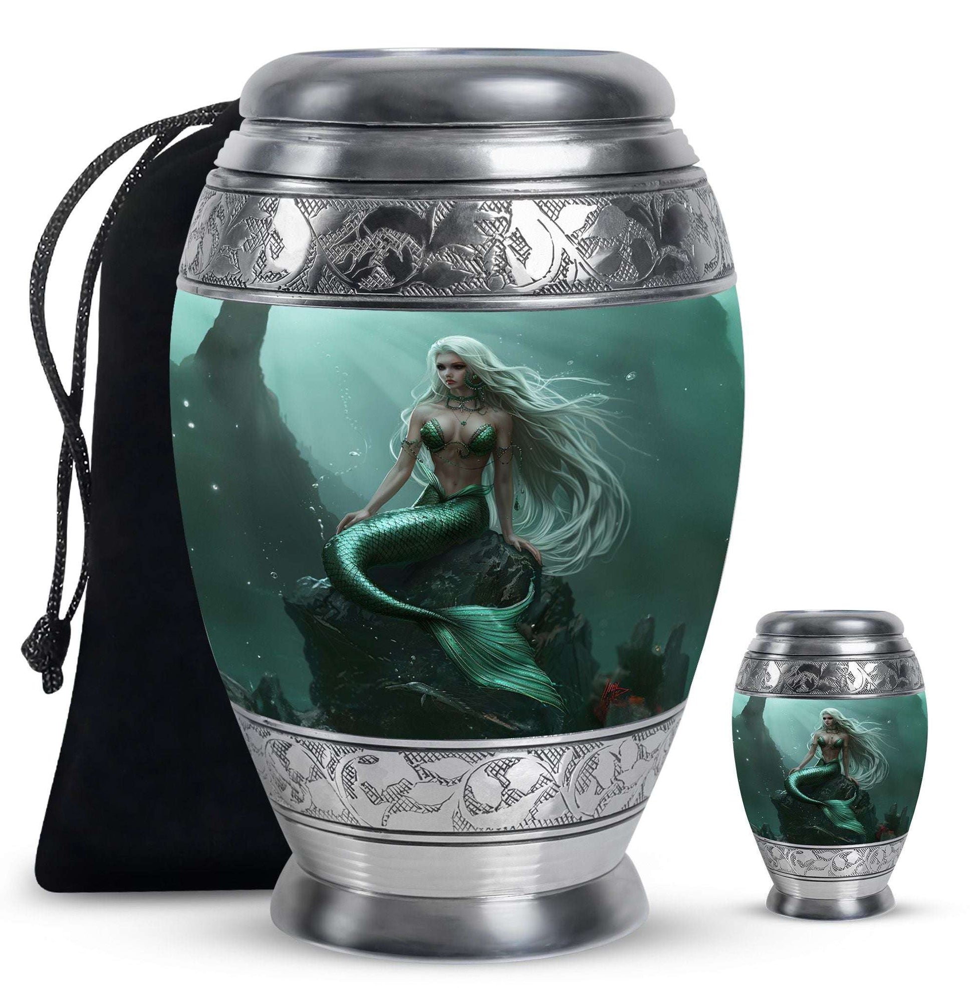 Mermaid Theme Large Urn With 1 Keepsake Urn