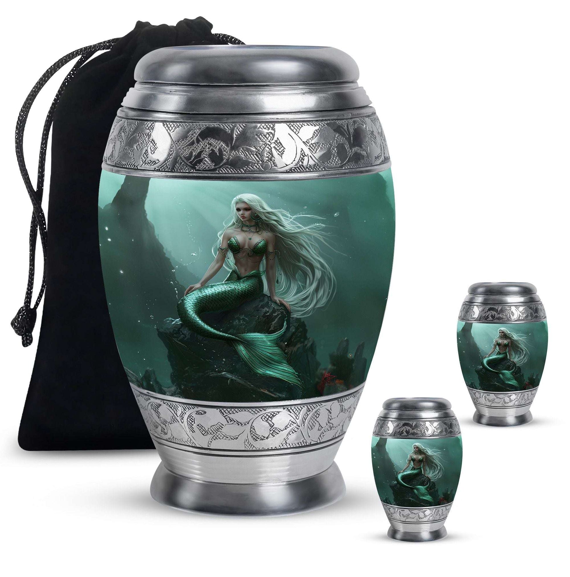 Mermaid Theme Large Urn With 2 Keepsake Urn