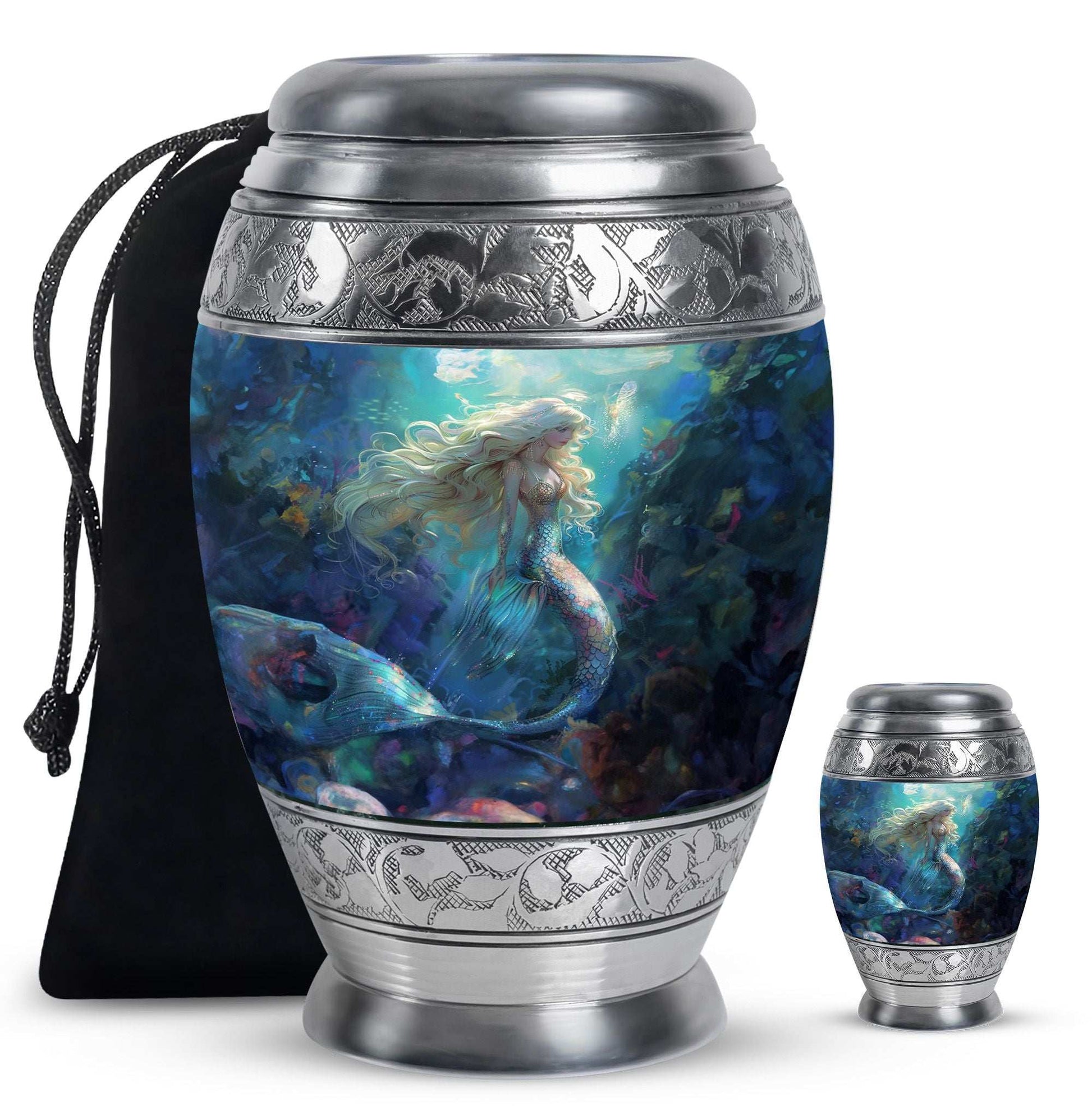 Mermaid Theme Large Urn With 1 Keepsake Urn