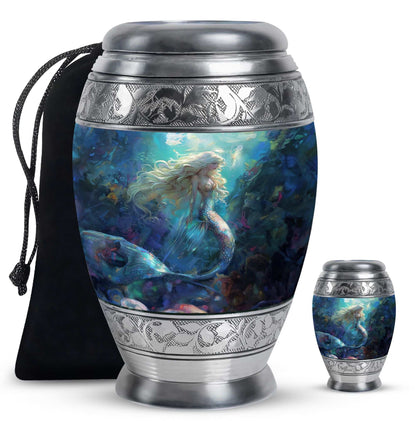 Mermaid Theme Large Urn With 1 Keepsake Urn