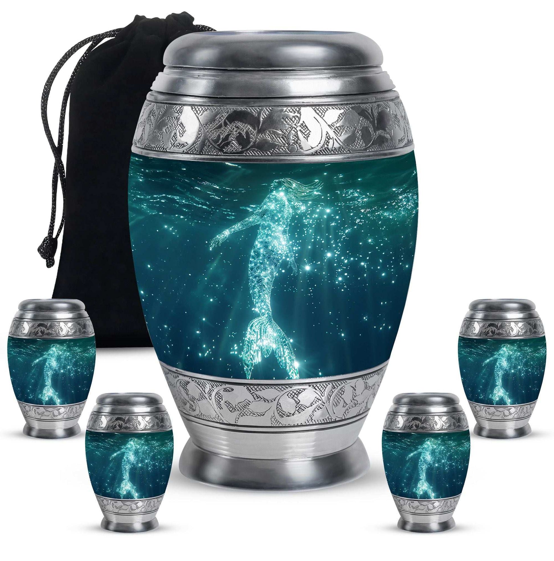Mermaid Theme Large Urn With 4 Keepsake Urn