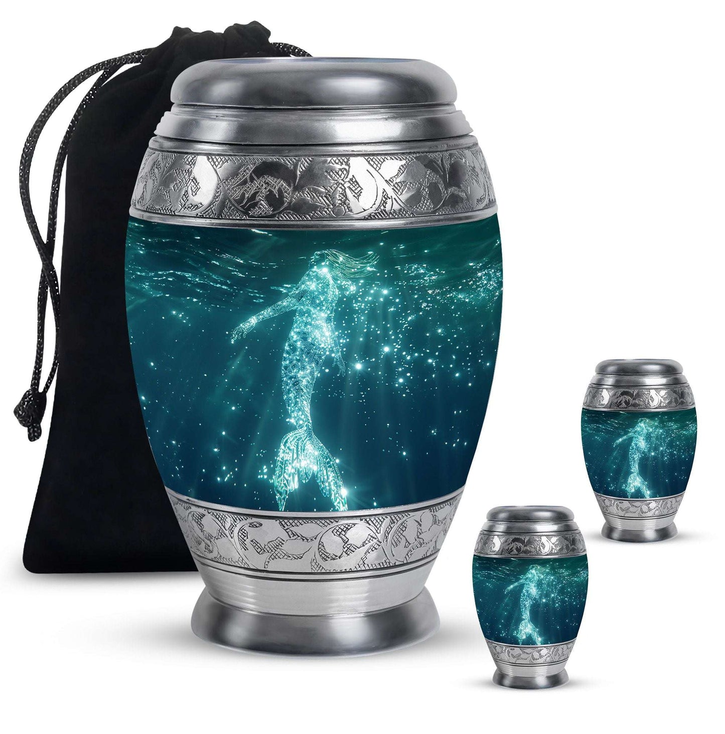 Mermaid Theme Large Urn With 2 Keepsake Urn