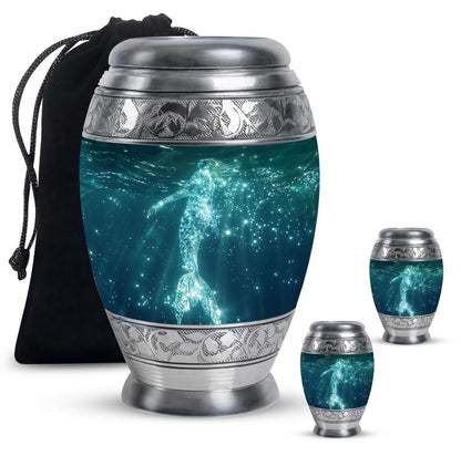 Mermaid Theme Large Urn With 2 Keepsake Urn