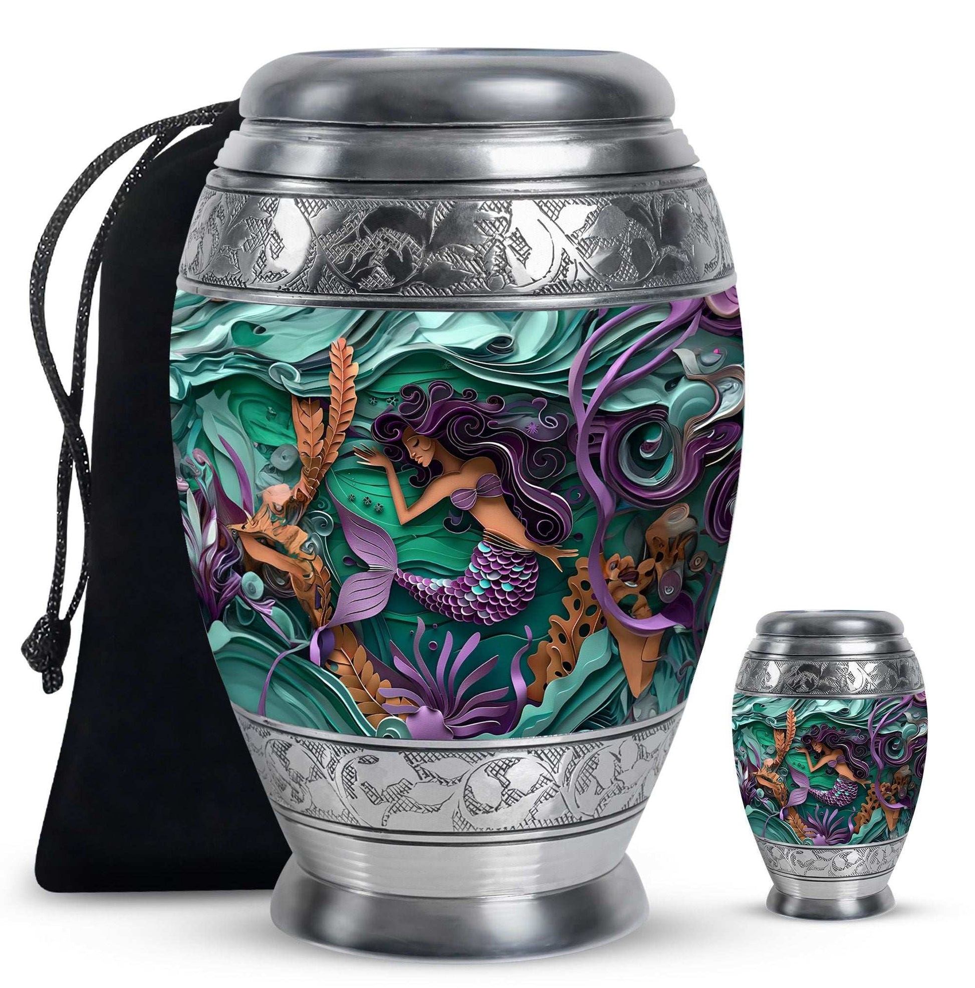 Mermaid Theme Large Urn With 1 Keepsake Urn