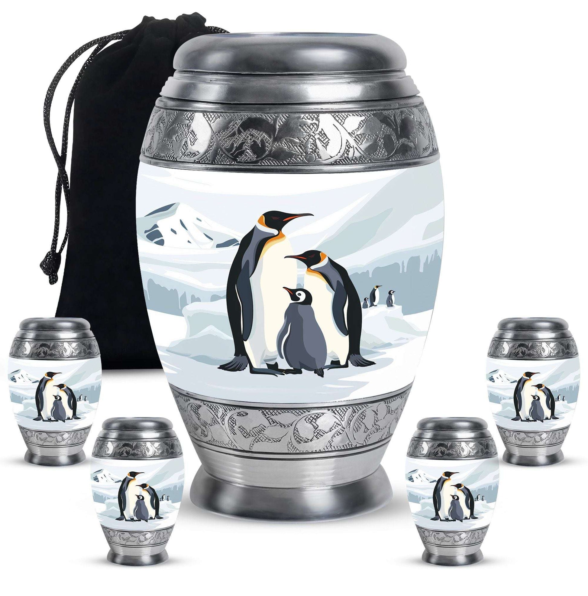 Penguin Theme Large Urn With 4 Keepsake Urn