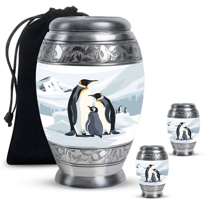 Penguin Theme Large Urn With 2 Keepsake Urn