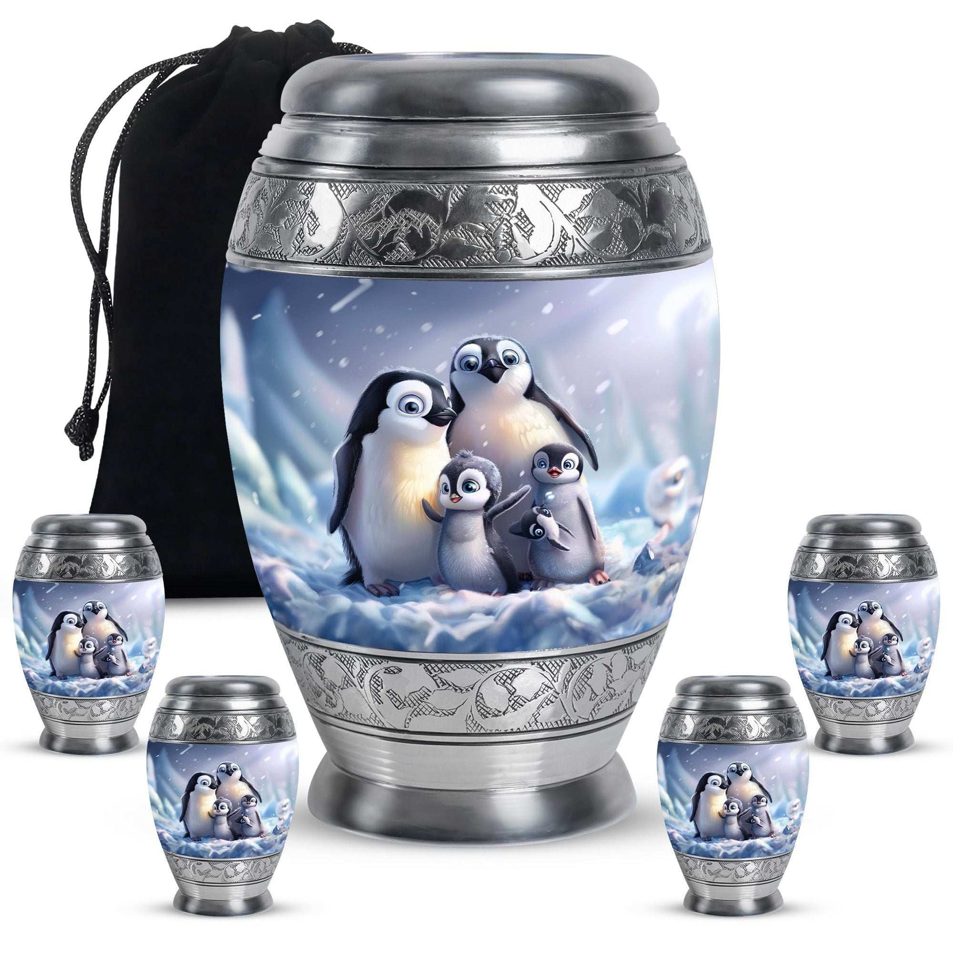Penguin Theme Large Urn With 4 Keepsake Urn