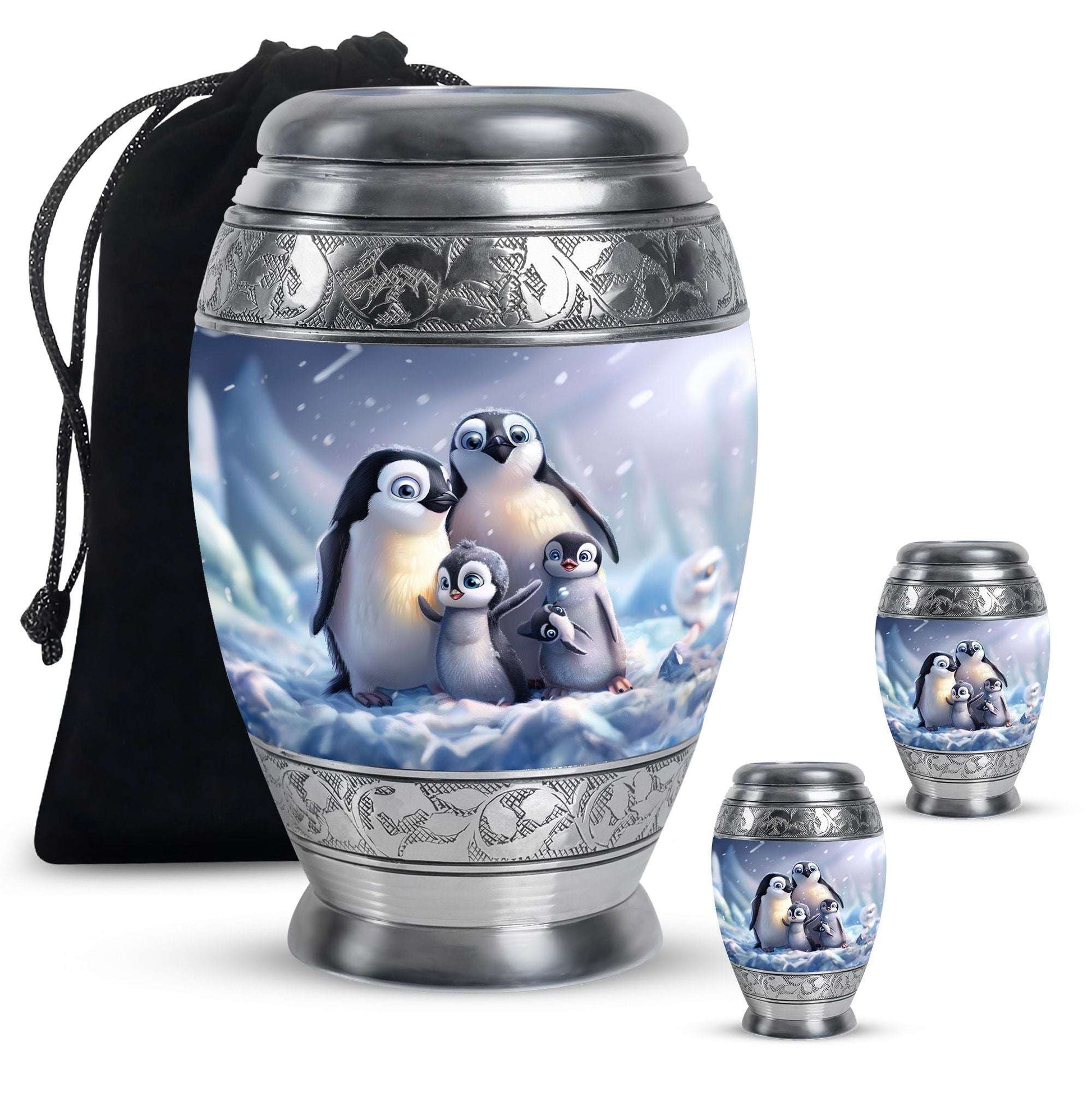 Penguin Theme Large Urn With 2 Keepsake Urn