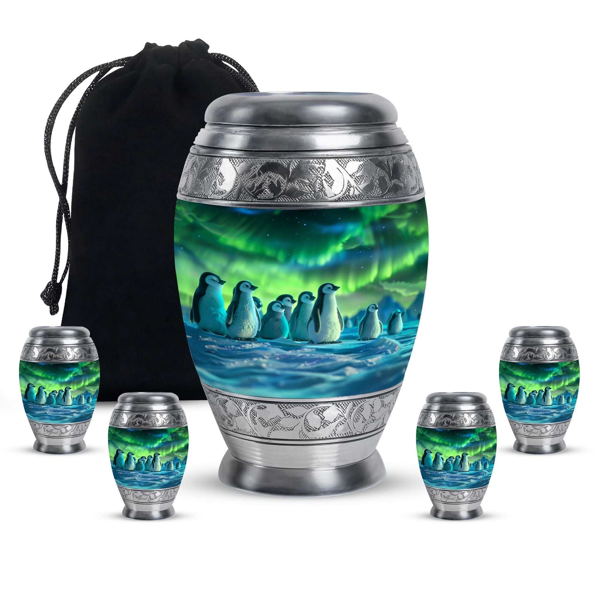 Penguin Theme Large Urn With 4 Keepsake Urn