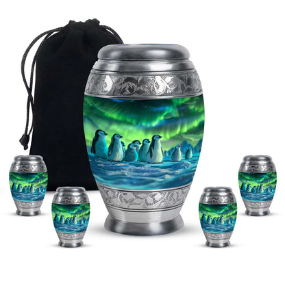 Penguin Theme Large Urn With 4 Keepsake Urn