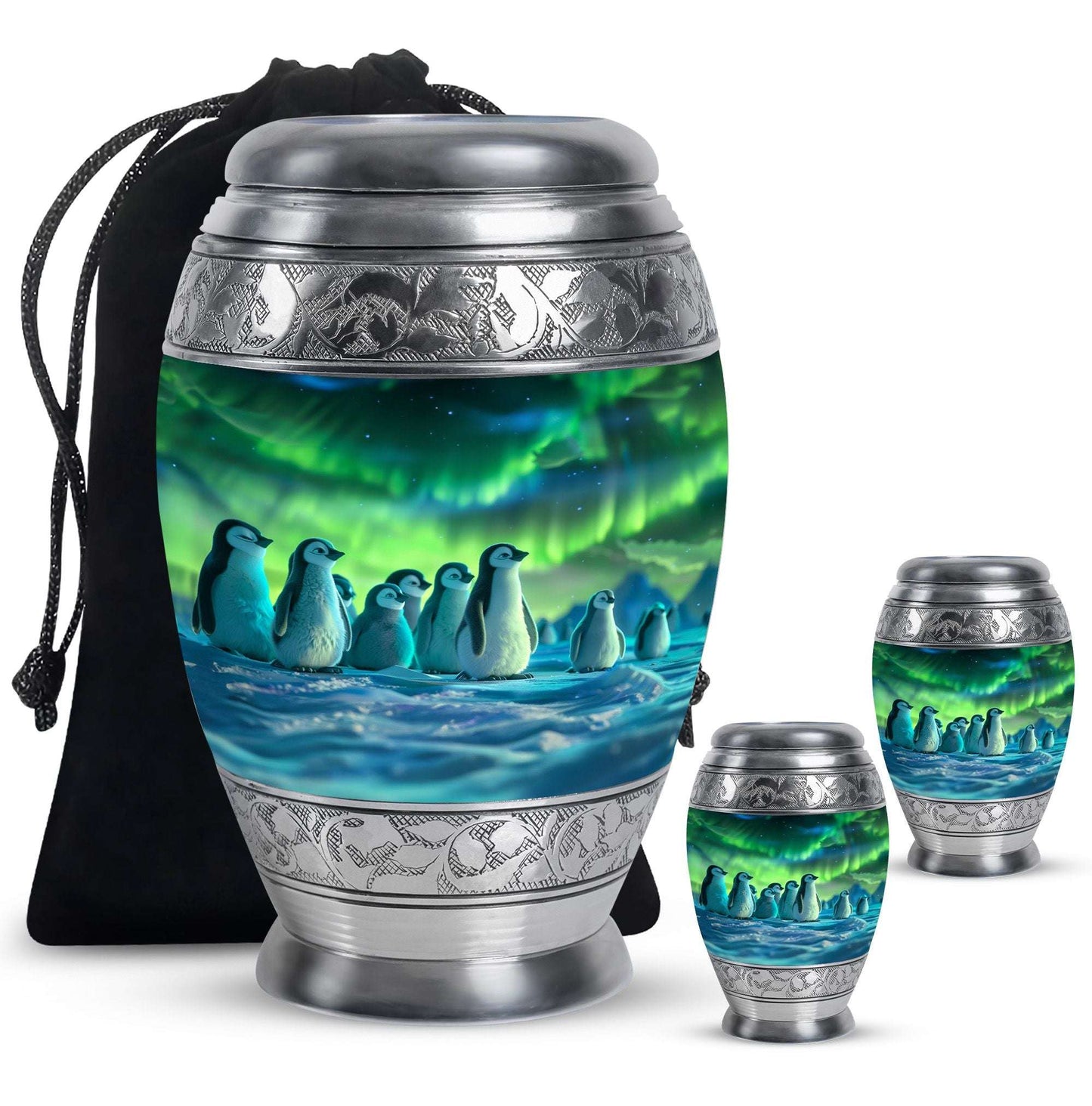 Penguin Theme Large Urn With 2 Keepsake Urn