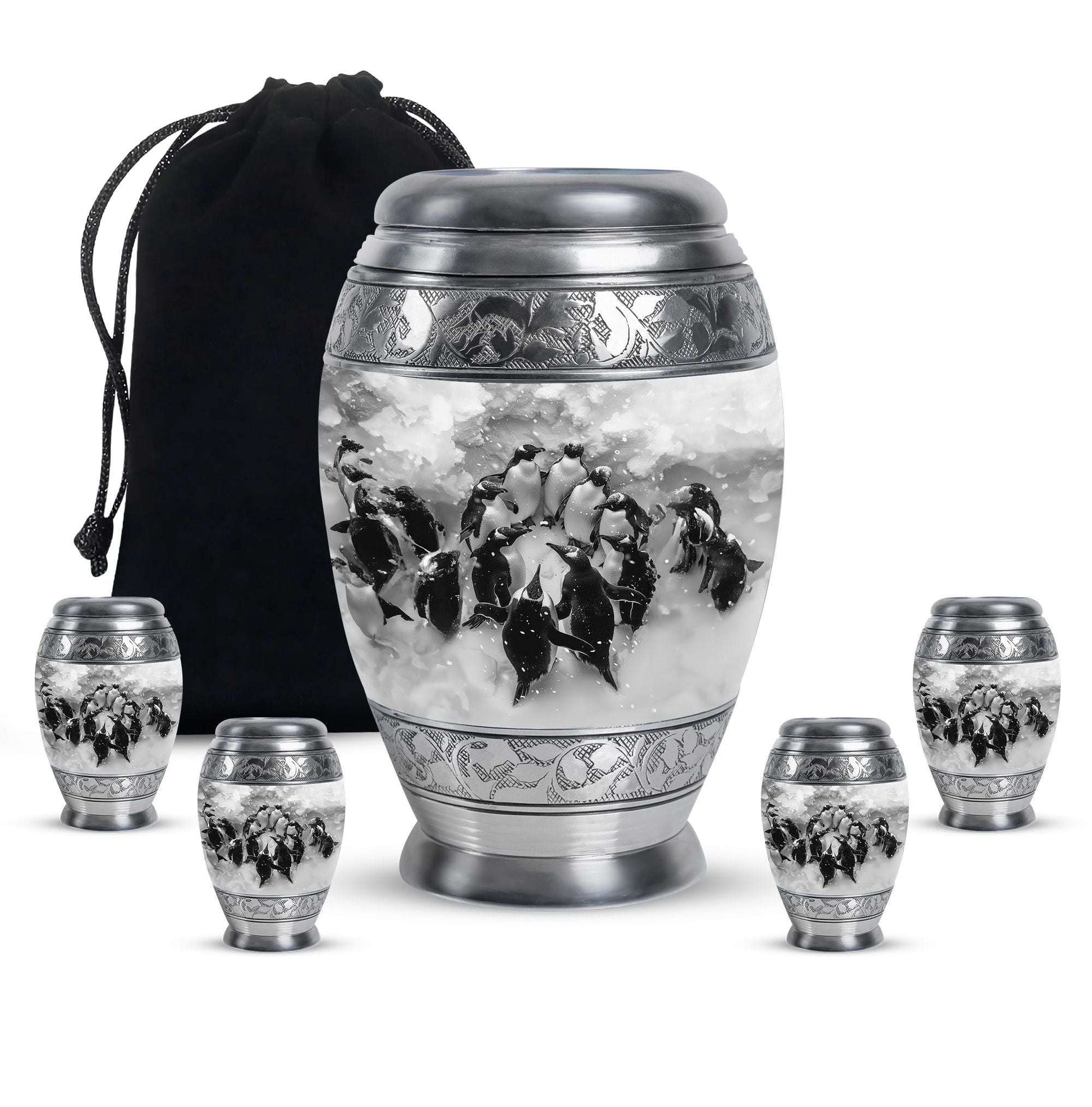 Penguin Theme Large Urn With 4 Keepsake Urn