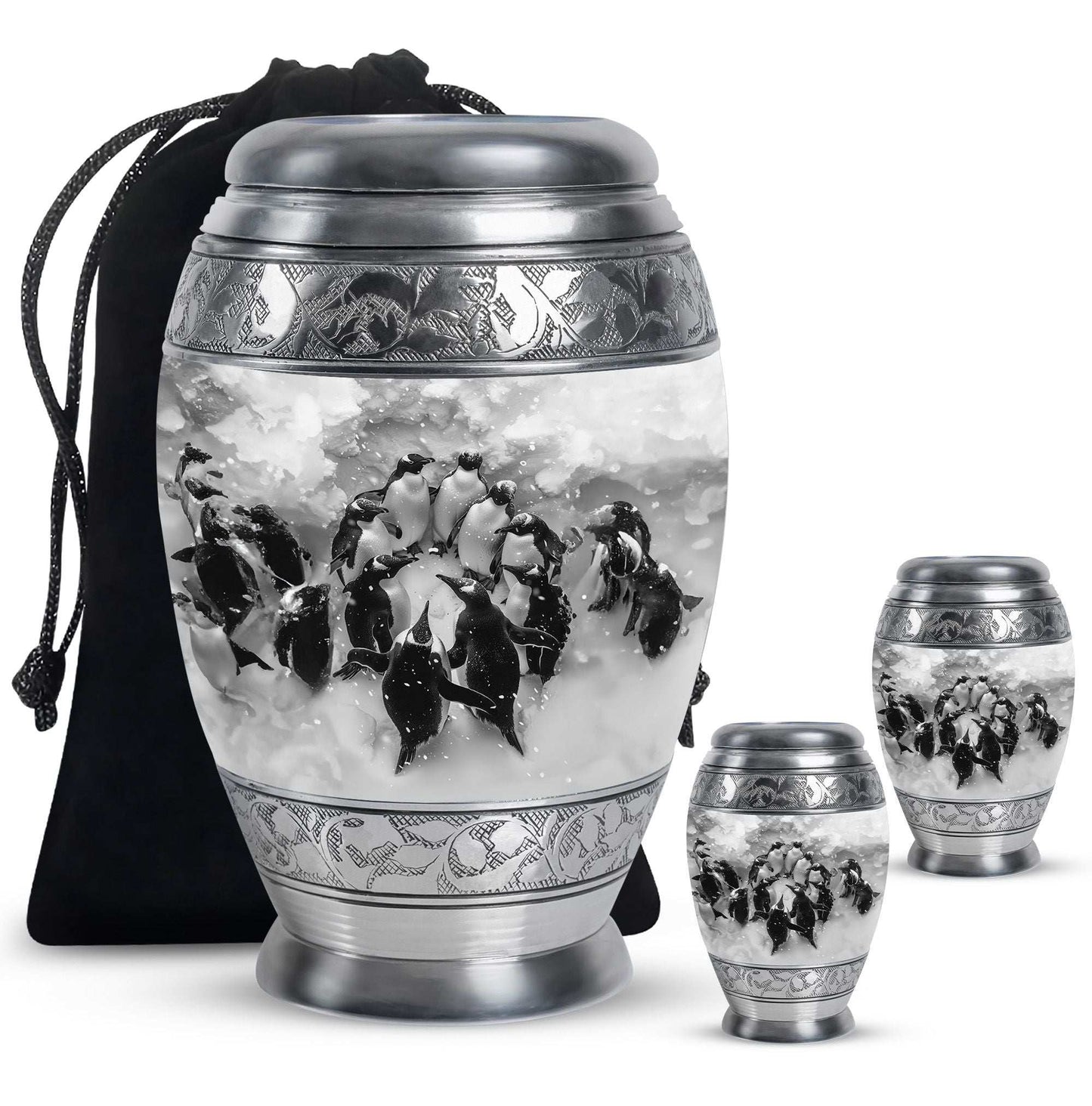 Penguin Theme Large Urn With 2 Keepsake Urn