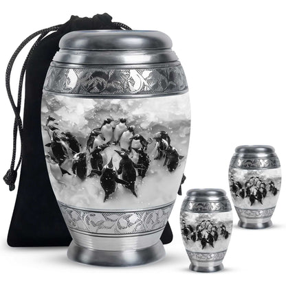 Penguin Theme Large Urn With 2 Keepsake Urn