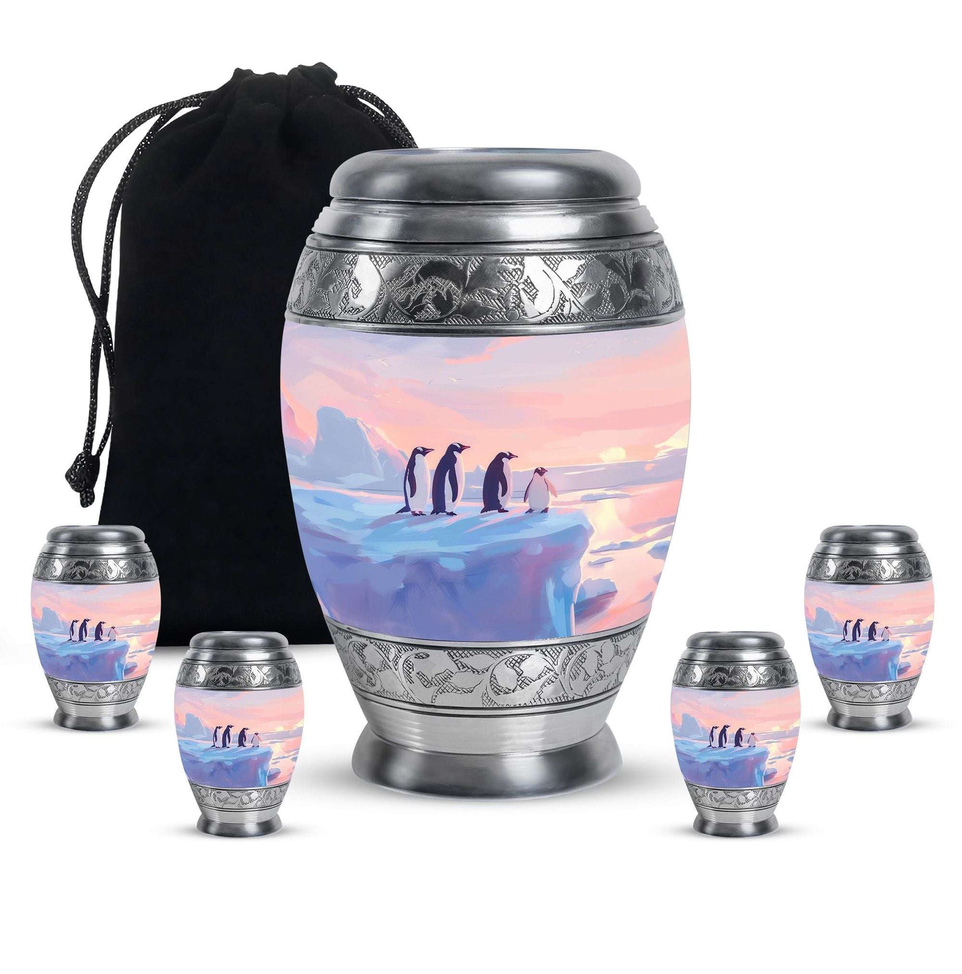 Penguin Theme Large Urn With 4 Keepsake Urn