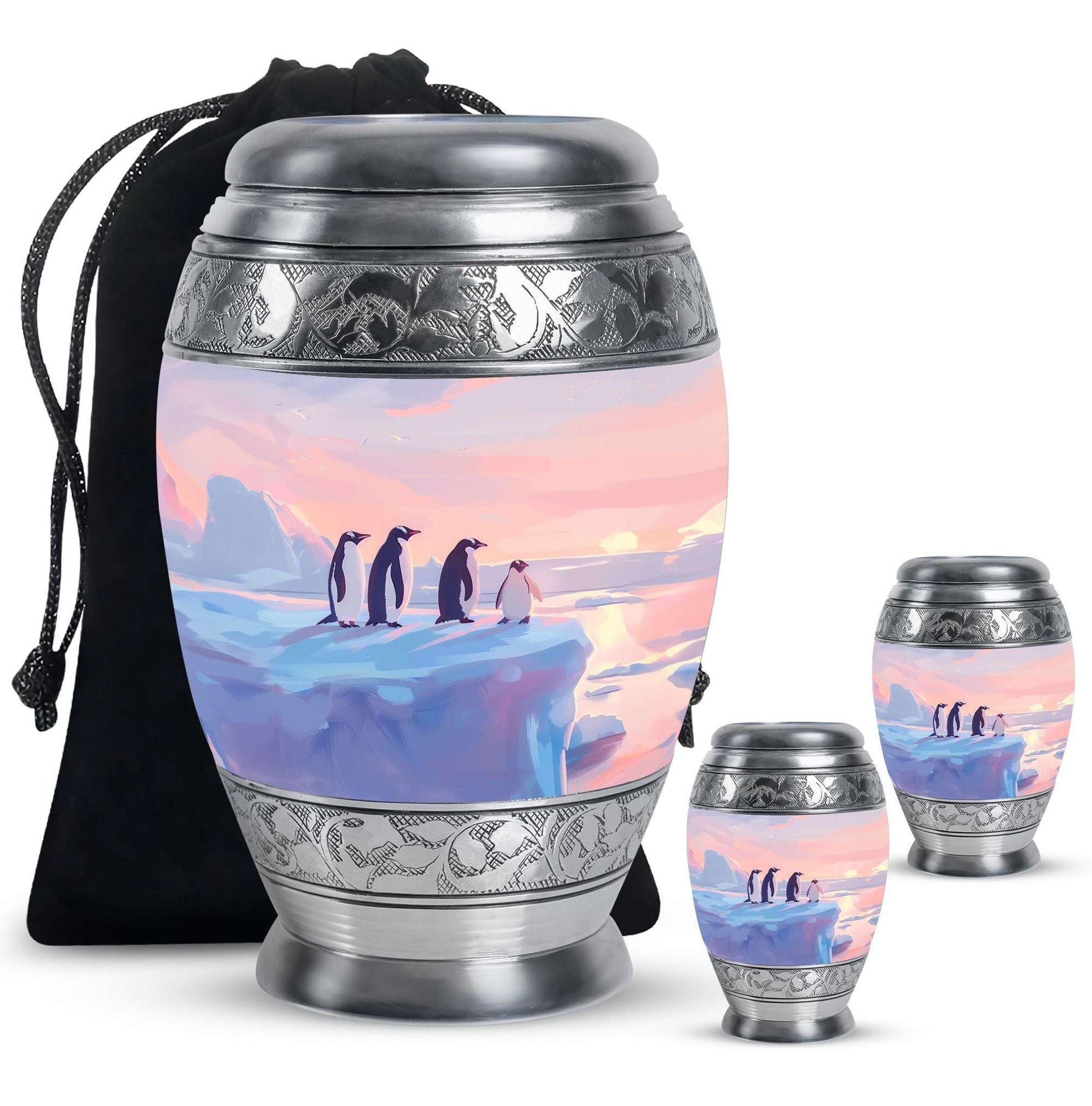Penguin Theme Large Urn With 2 Keepsake Urn