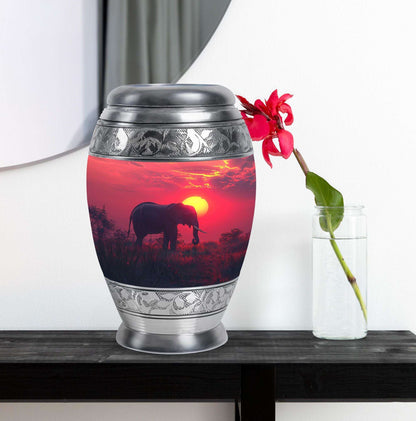 Elephant Theme Large Urn With 1 Keepsake Urn