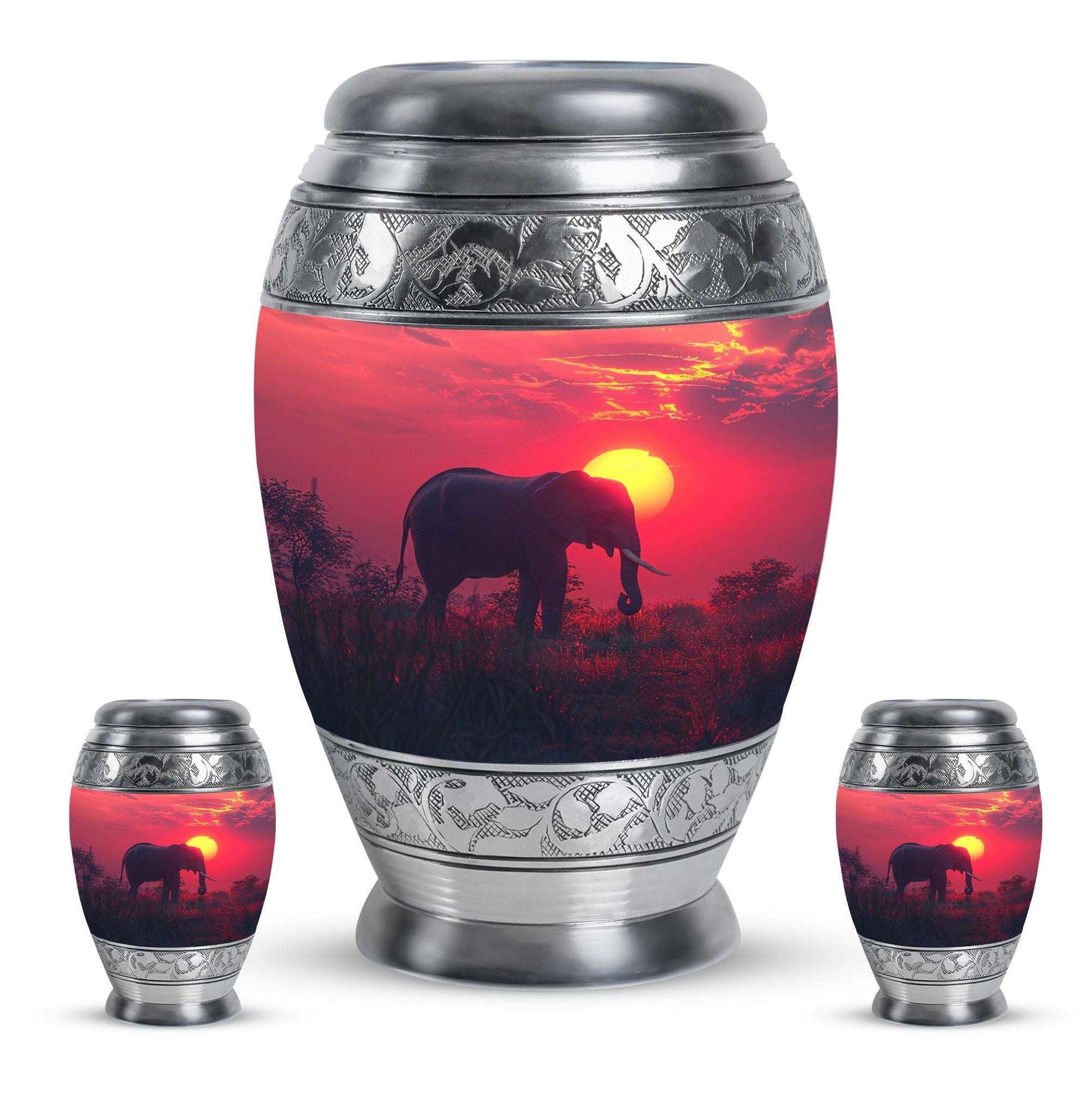 Elephant Theme Large Urn With 2 Keepsake Urn