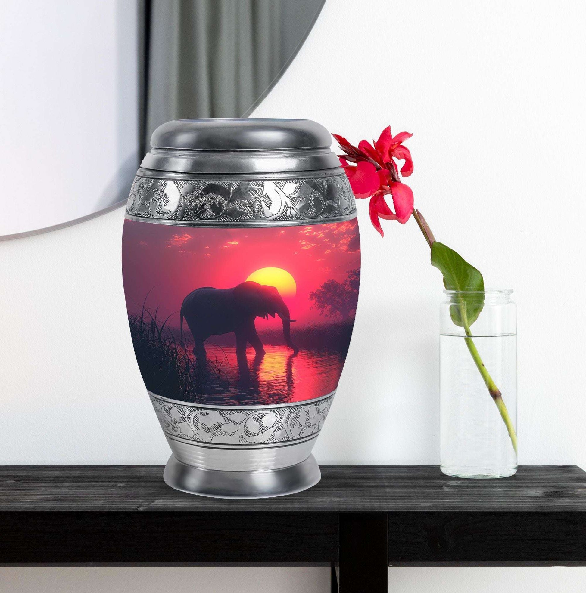 Elephant Theme Large Urn With 1 Keepsake Urn