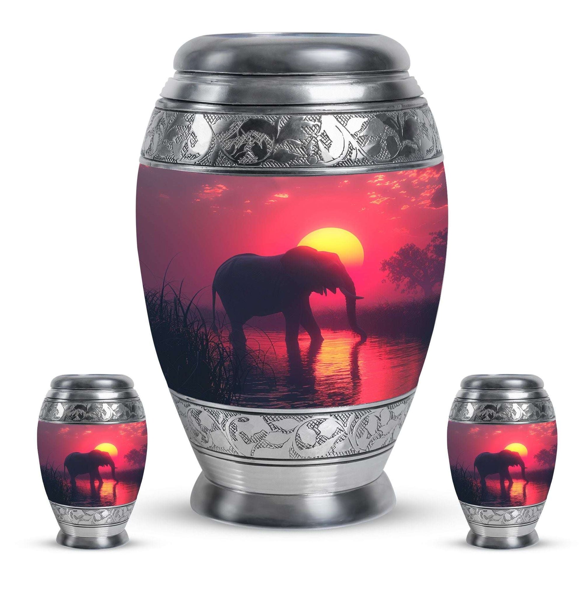 Elephant Theme Large Urn With 2 Keepsake Urn