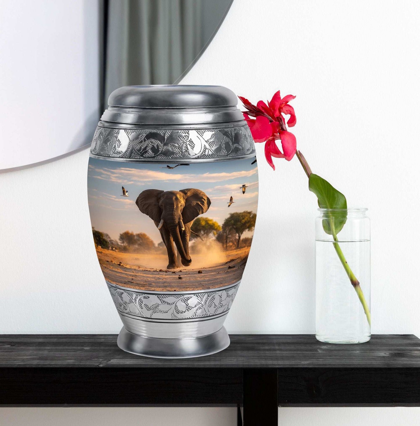 Elephant Theme Large Urn With 1 Keepsake Urn