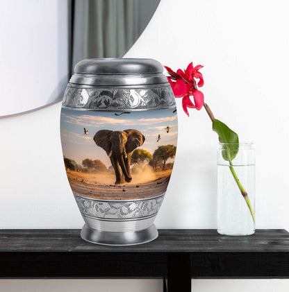 Elephant Theme Large Urn With 1 Keepsake Urn