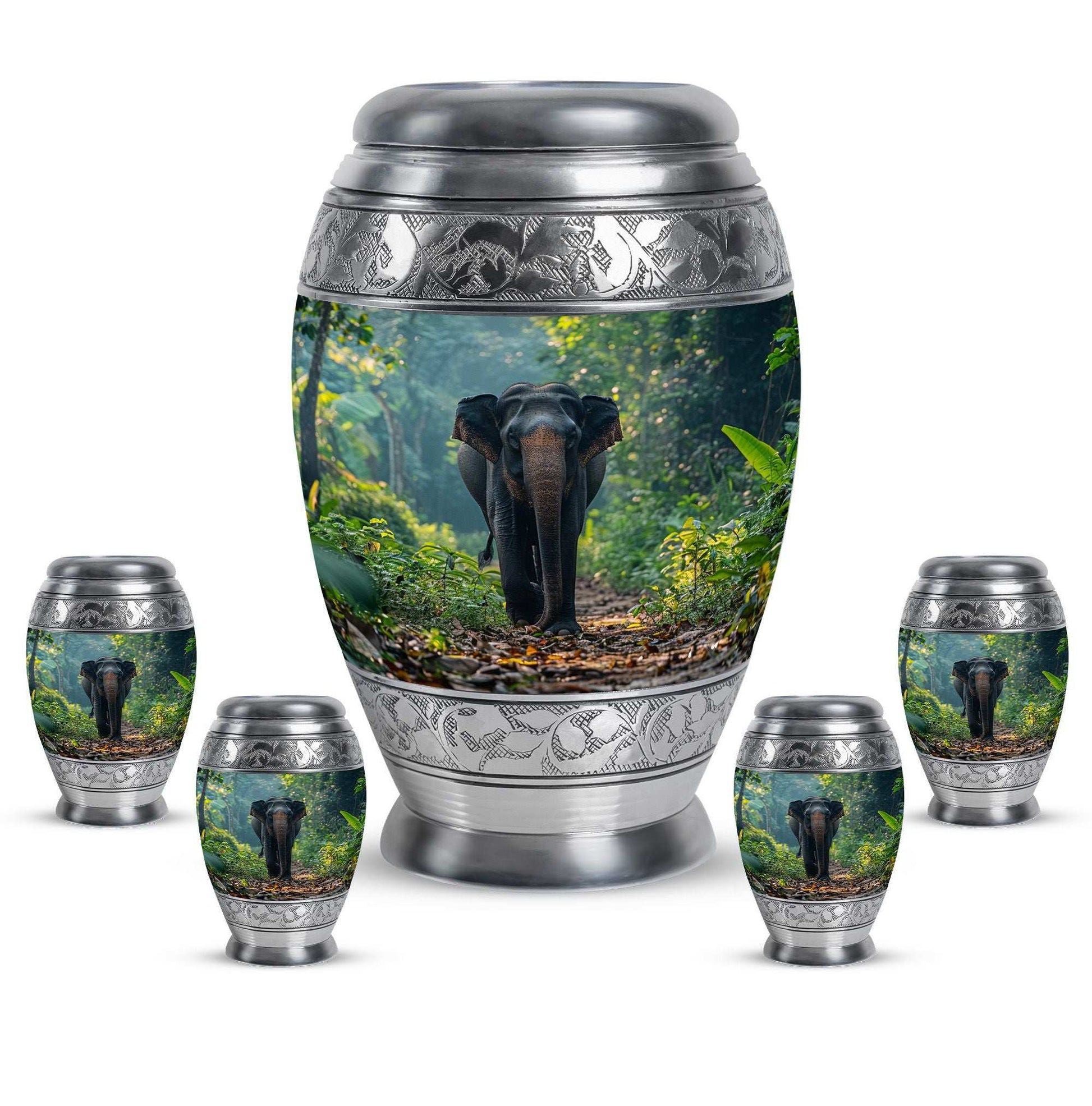 Elephant Theme Large Urn With 4 Keepsake Urn