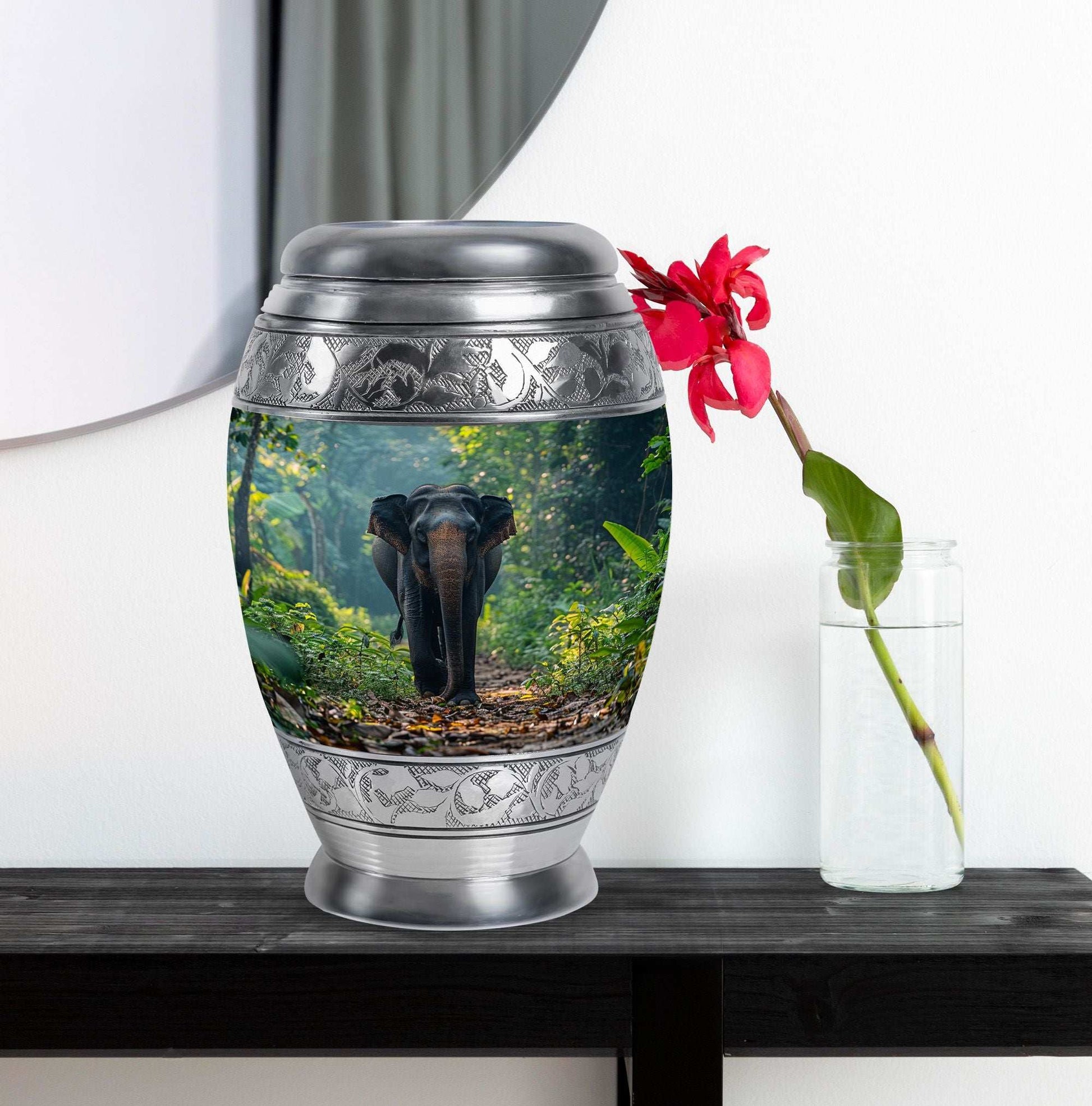 Elephant Theme Large Urn With 1 Keepsake Urn