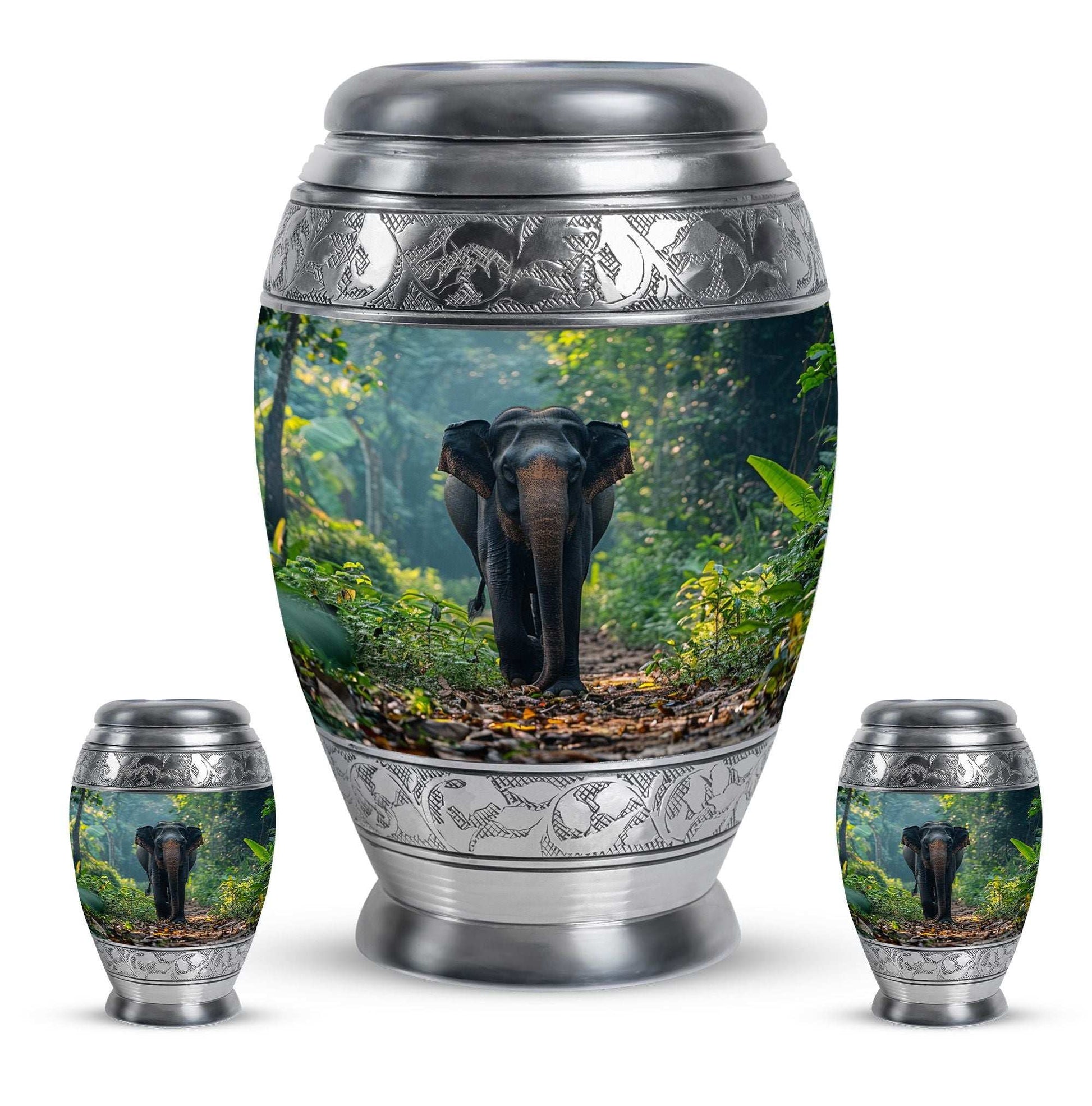 Elephant Theme Large Urn With 2 Keepsake Urn