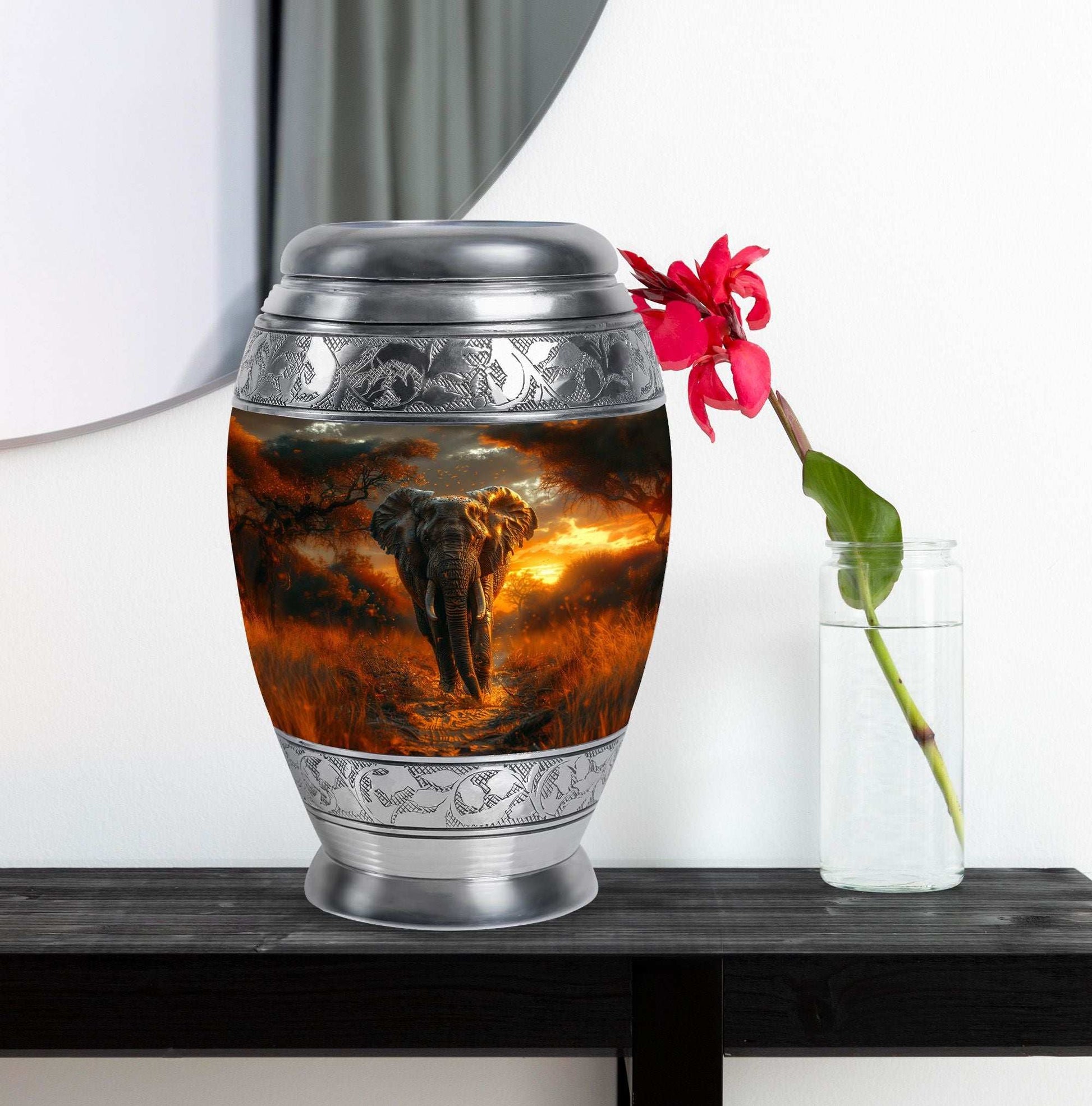 Elephant Theme Large Urn With 1 Keepsake Urn