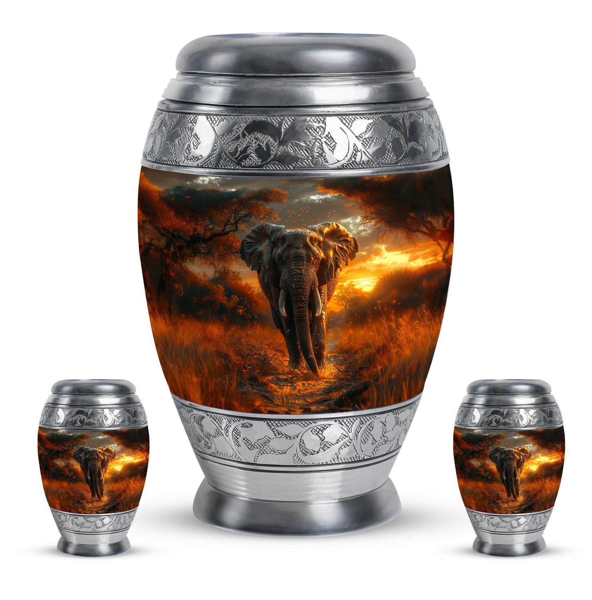 Elephant Theme Large Urn With 2 Keepsake Urn