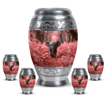 Elephant Theme Large Urn With 4 Keepsake Urn