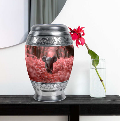 Elephant Theme Large Urn With 1 Keepsake Urn