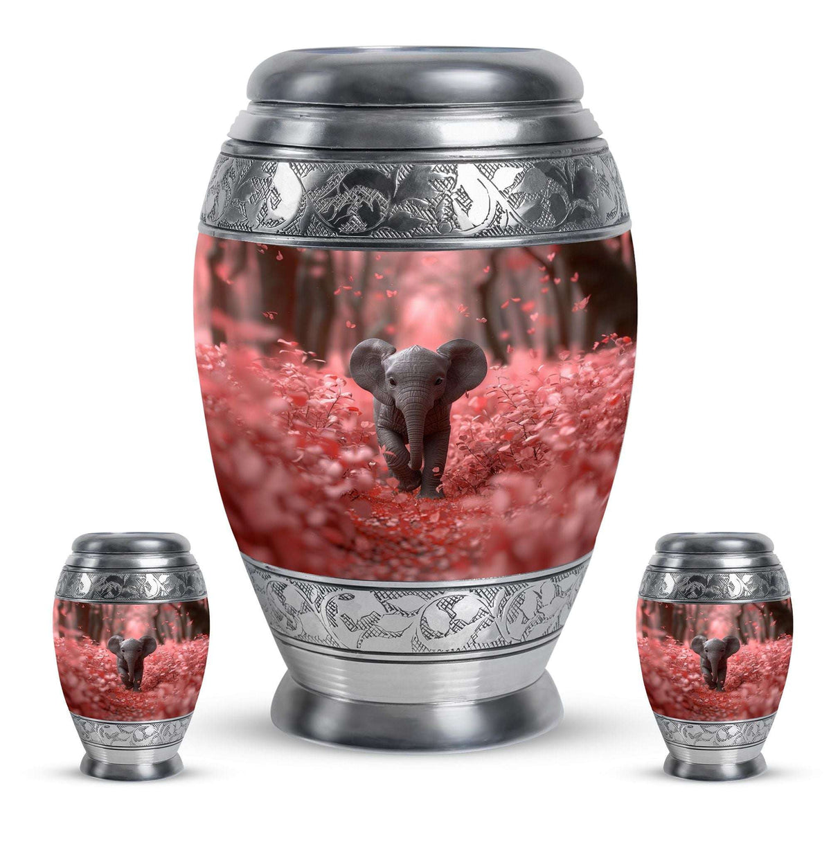 Elephant Theme Large Urn With 2 Keepsake Urn