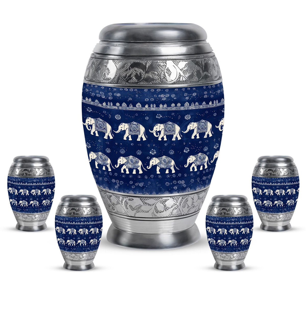 Elephant Family Theme Large Urn With 4 Keepsake Urn
