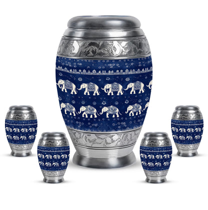 Elephant Family Theme Large Urn With 4 Keepsake Urn