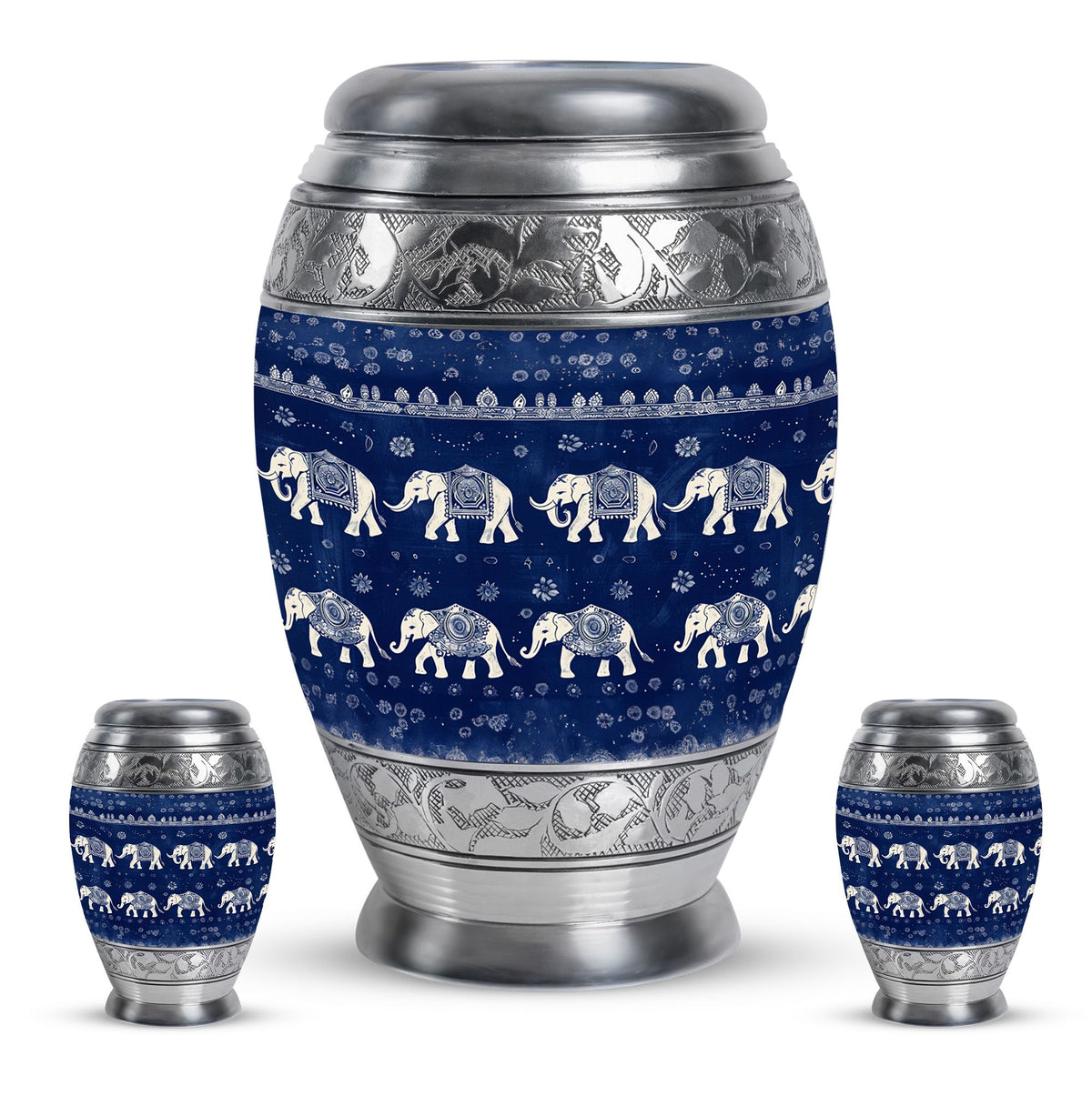 Elephant Family Theme Large Urn With 2 Keepsake Urn