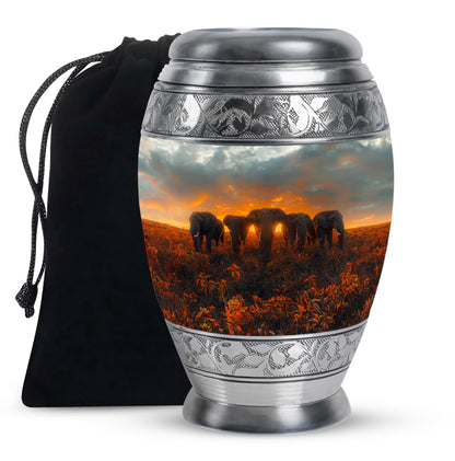 Elephant Family Theme Large Urn 10 Inch