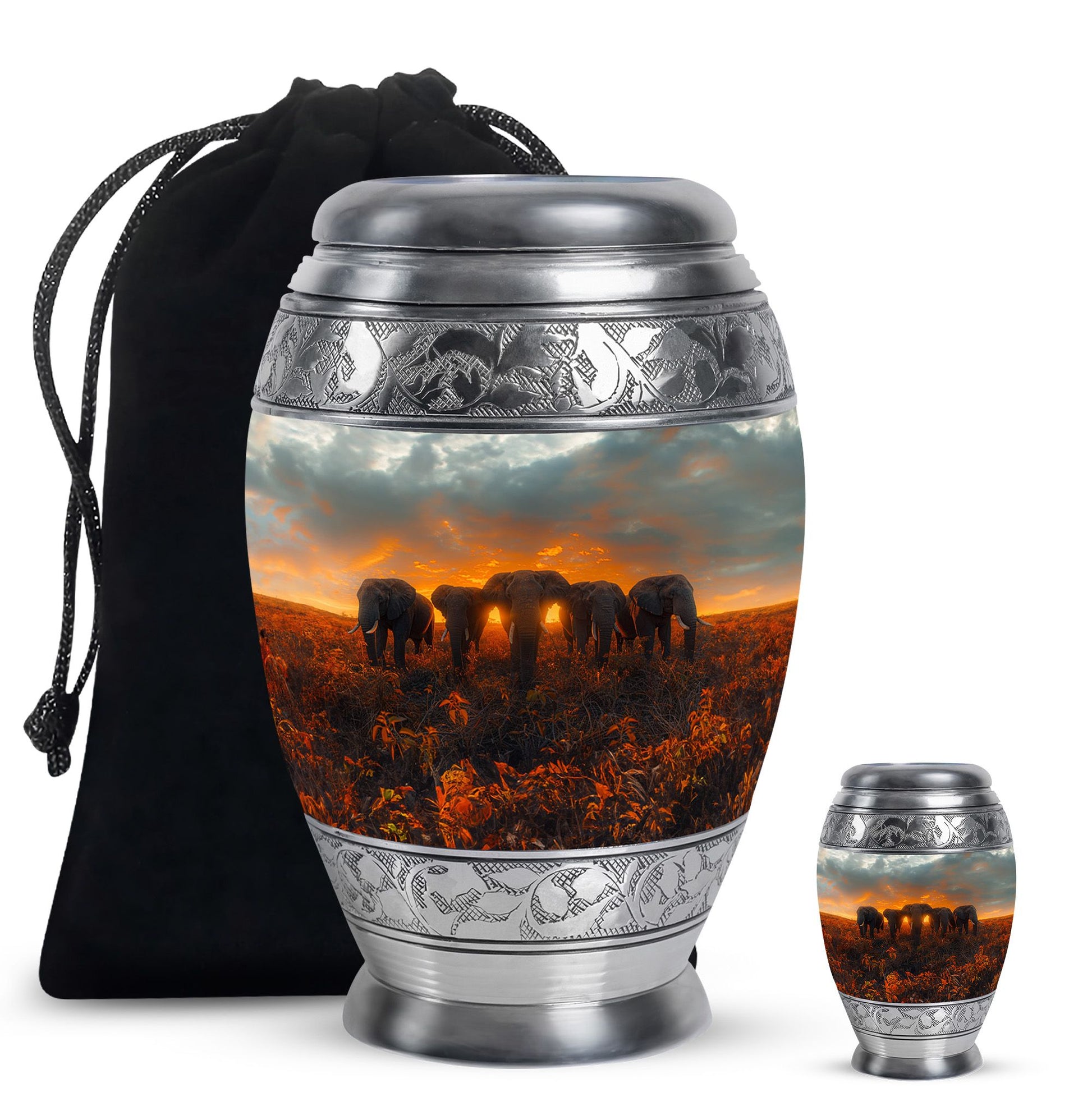 Elephant Family Cremation Small Ashes Keepsake - Elephant Family Memorial Urn