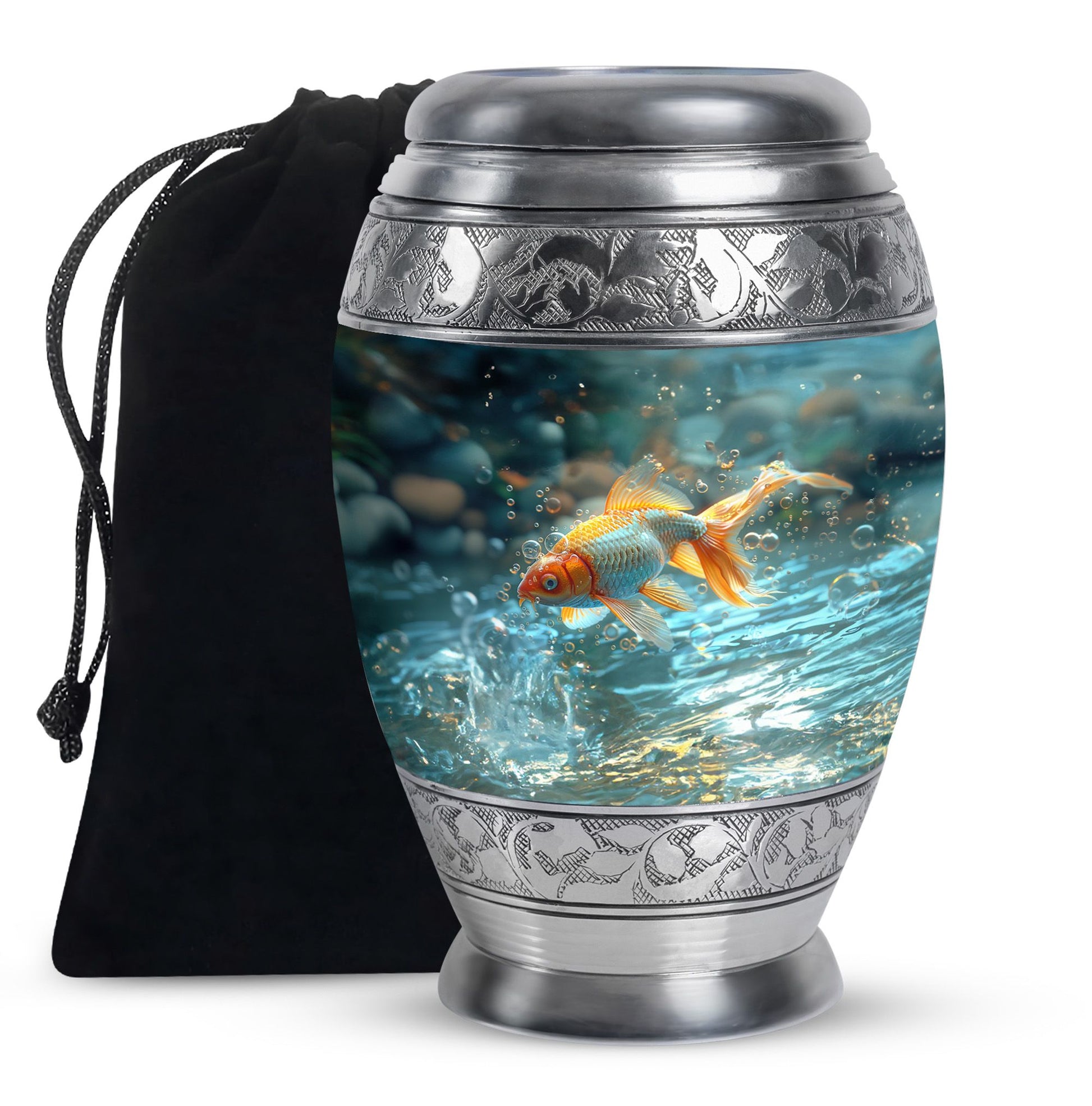Gold Fish Theme Large Urn 10 Inch