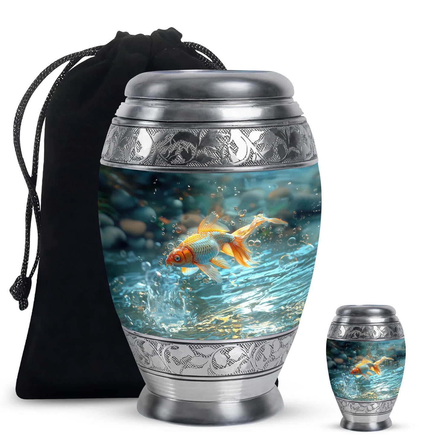 Gold Personalized Fish Cremation Urn for Pet Ashes - 10-inch, 200 cu in - Yatskia