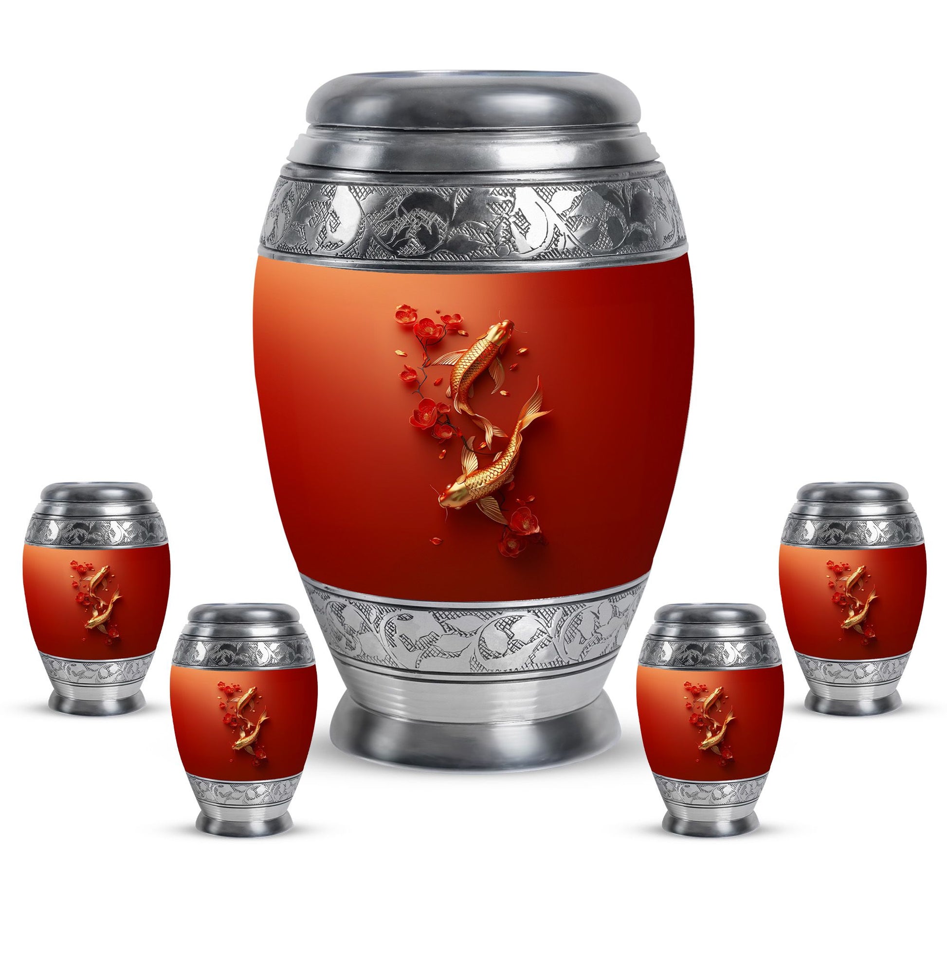 Gold Fish Theme Large Urn With 4 Keepsake Urn