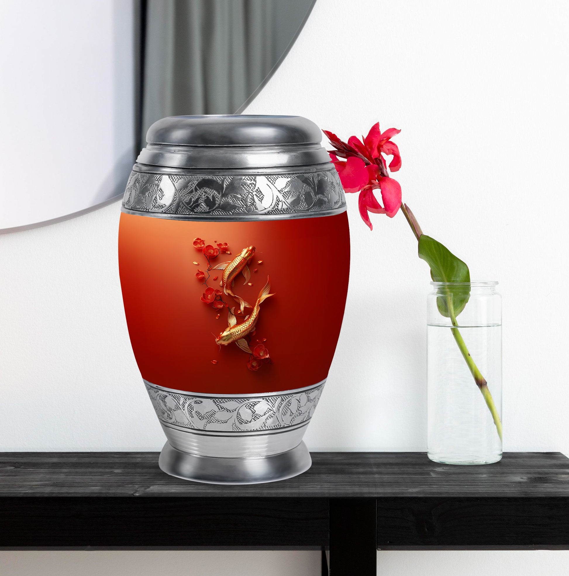 Gold Fish Theme Large Urn With 1 Keepsake Urn