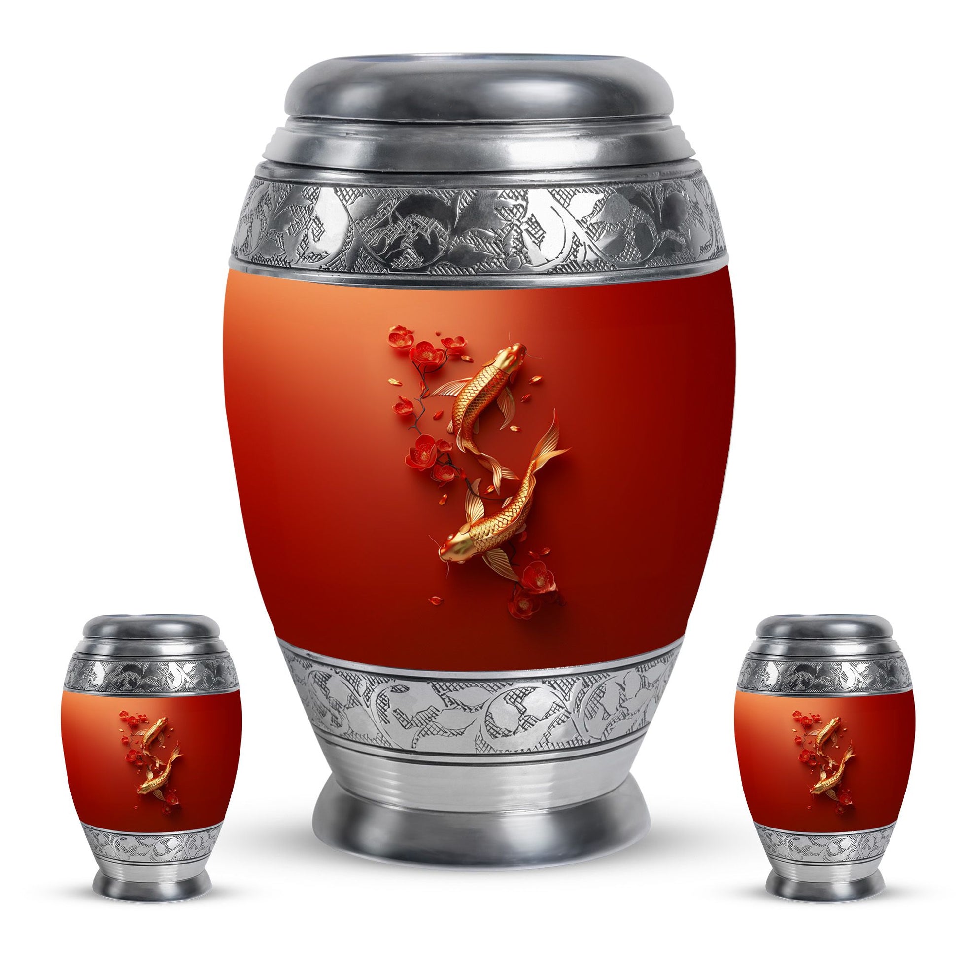 Gold Fish Theme Large Urn With 2 Keepsake Urn