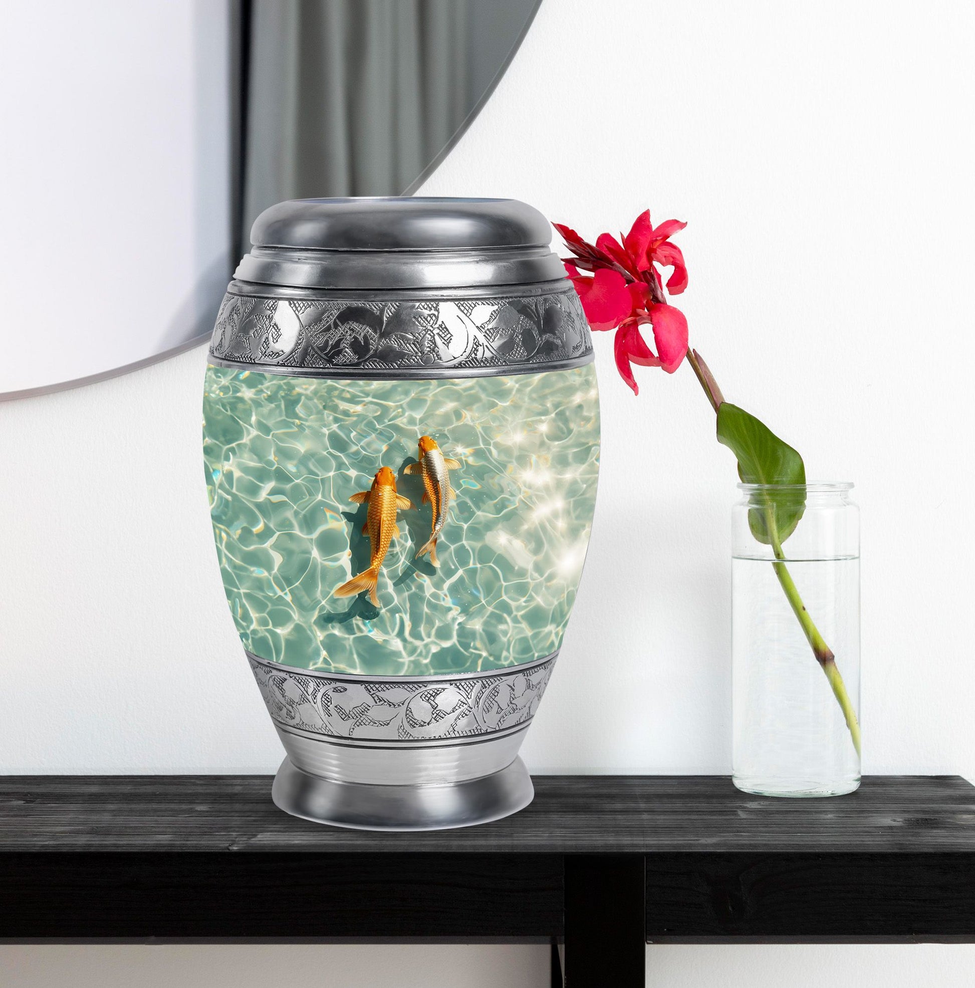 Gold Fish Theme Large Urn With 1 Keepsake Urn