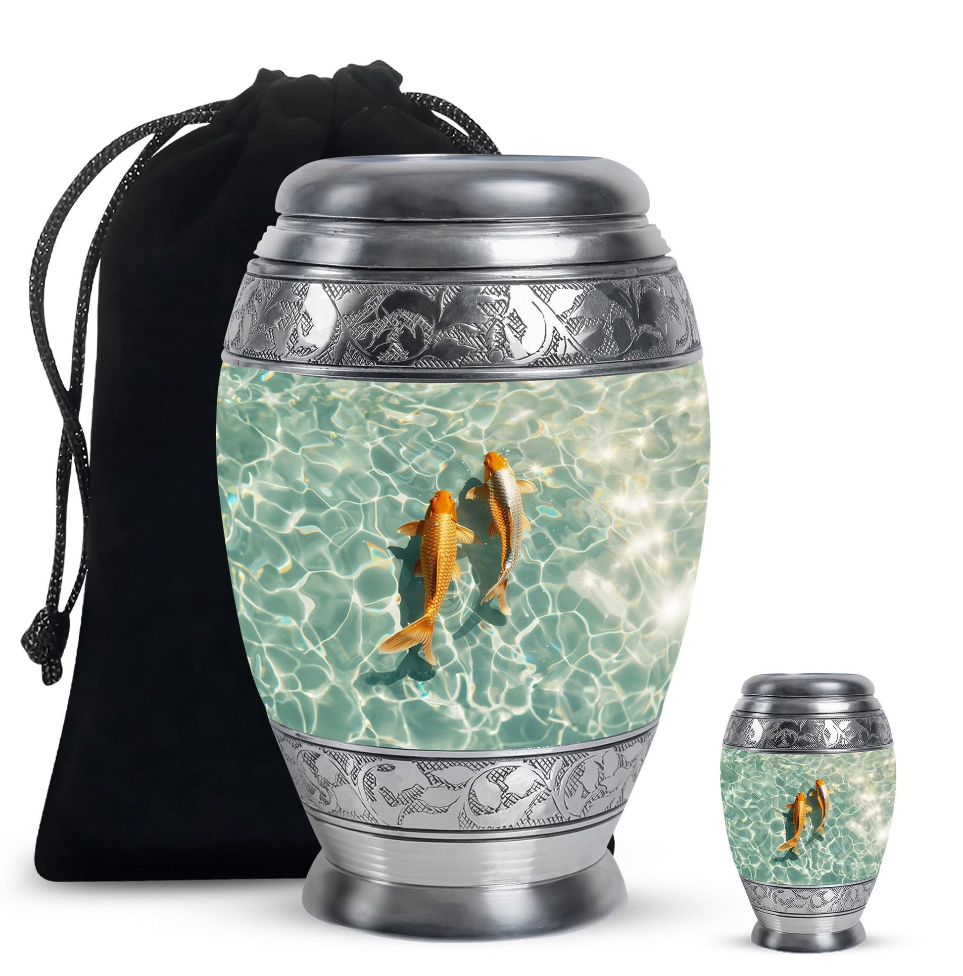 Koi Fish Cremation Urn For Adult Male - Gold Fishes Memorial Urn For Funeral