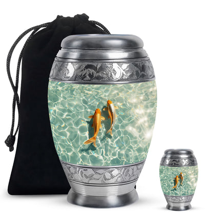 Gold Personalized Fish Cremation Urn for Pet Ashes - 10-inch, 200 cu in - Yatskia
