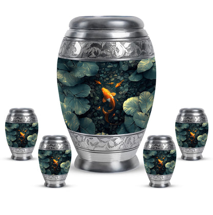 Gold Fish Theme Large Urn With 4 Keepsake Urn