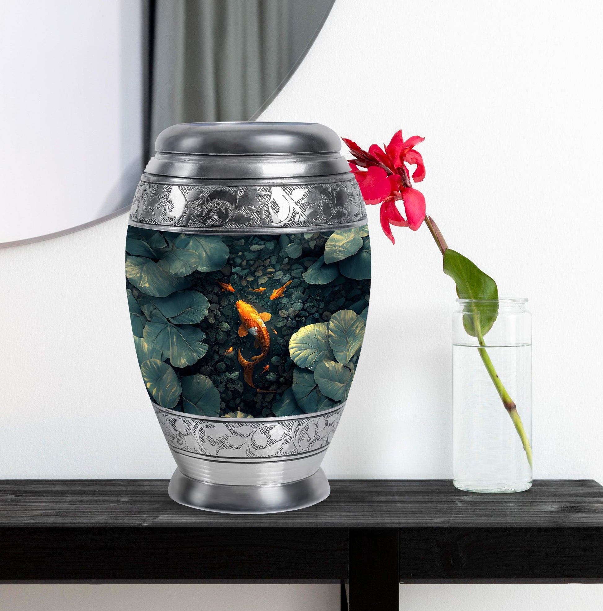 Gold Fish Theme Large Urn With 1 Keepsake Urn