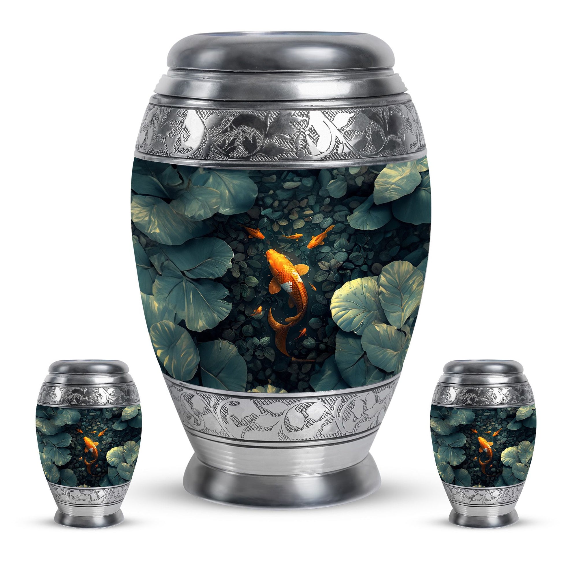 Gold Fish Theme Large Urn With 2 Keepsake Urn